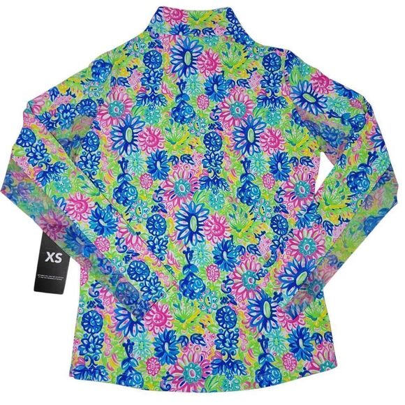 IBKUL Top Womens XS Long Sleeve Floral Mock Neck Zip UPF 50 Mesh Sleeve Golf NEW - Picture 7 of 13